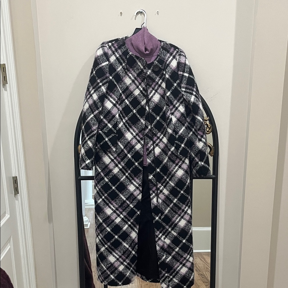 Kate Spade Black and White Plaid Coat